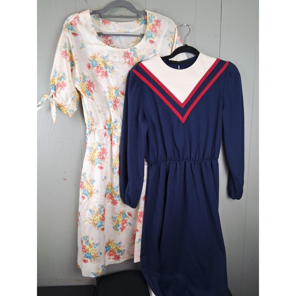 Vintage 1970s 80s Womens Day Dresses Lot of 9 Bundle M/ L Polyester Midi Upcycle